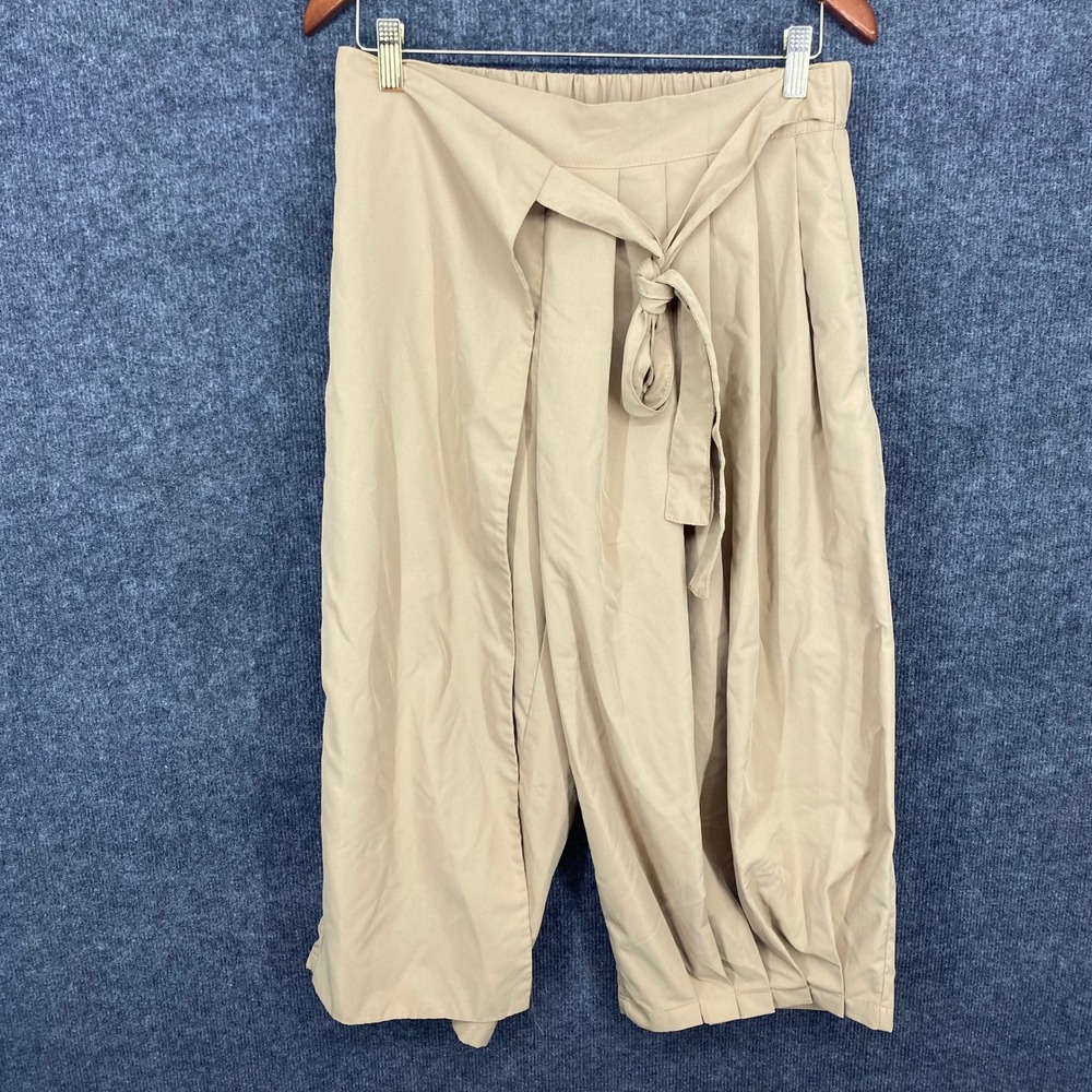 Manfinity Shein Tan Wrap Front Tie Waist Cropped Wide Leg Pants Small  Womens